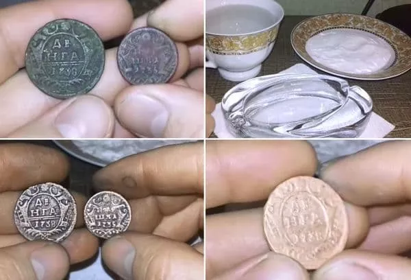 Čišćenje bakrenih i srebrnih novčića octom, sodom i soli kod kuće: opis metoda